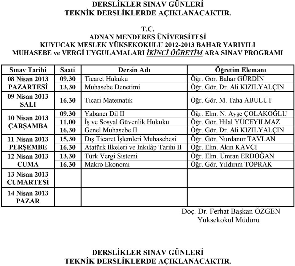 Ali KIZILYALÇIN 15.30 Dış Ticaret İşlemleri Muhasebesi Öğr. Gör.