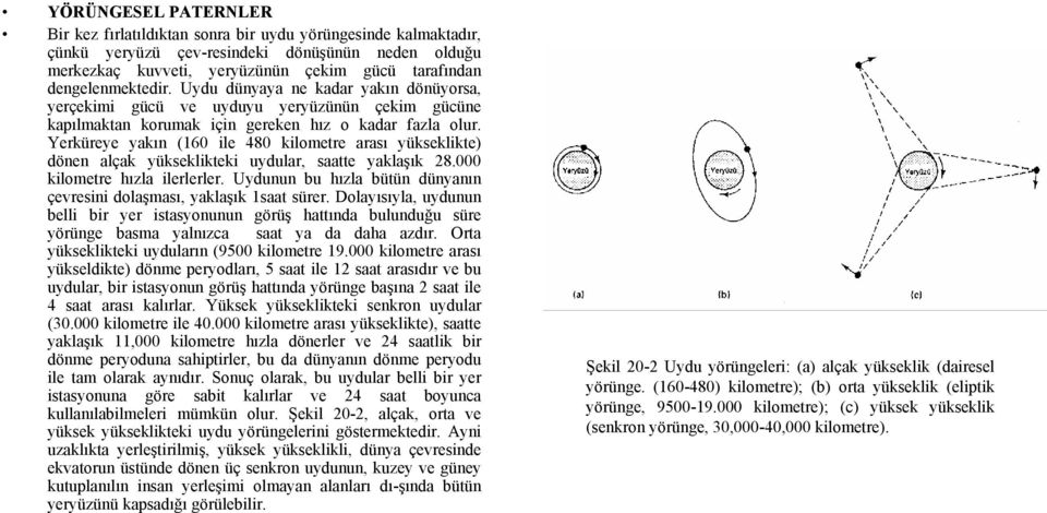 Yerküreye yakın (160 ile 480 kilometre arası yükseklikte) dönen alçak yükseklikteki uydular, saatte yaklaşık 28.000 kilometre hızla ilerlerler.