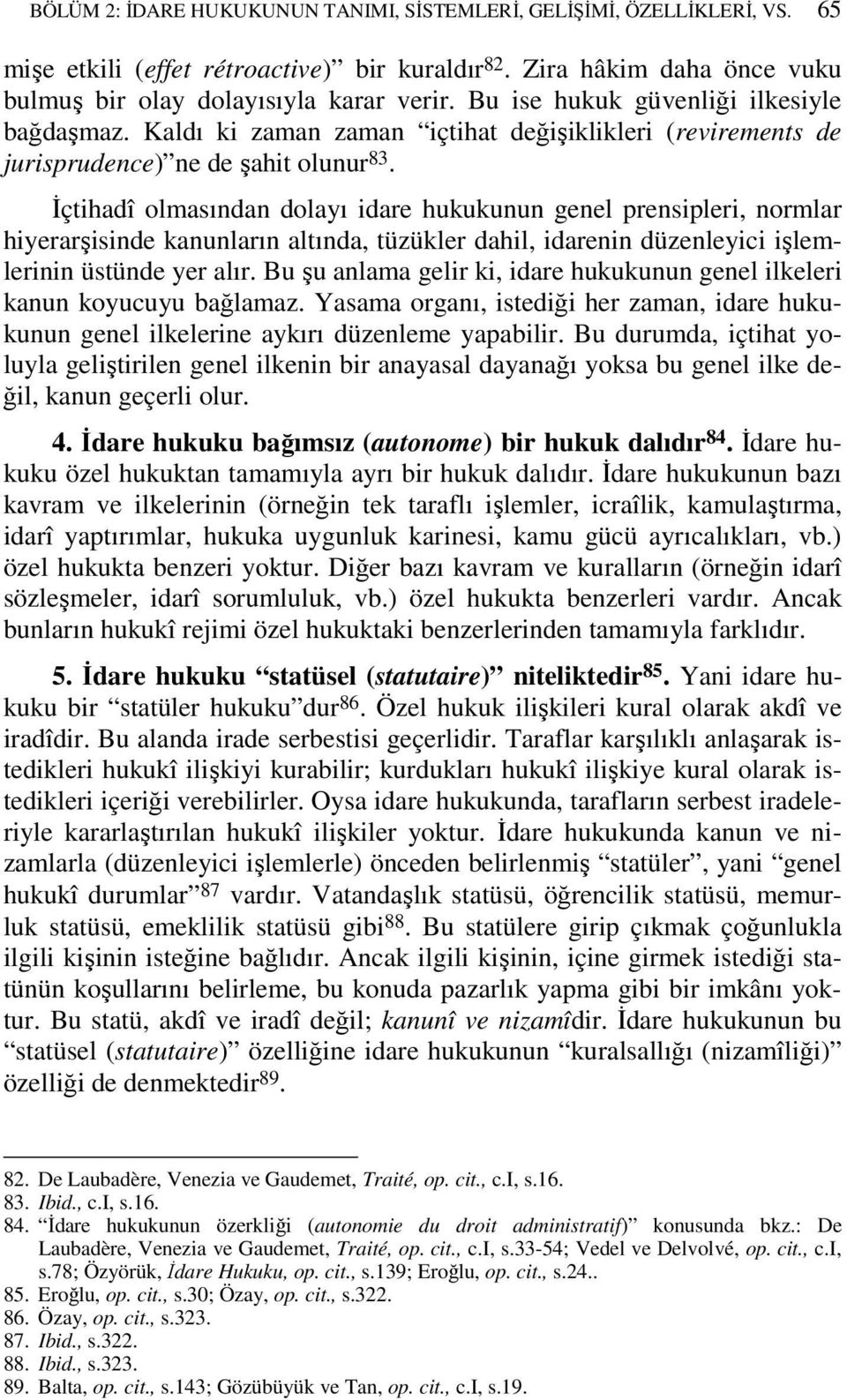 Đçtihadî olmasından dolayı idare hukukunun genel prensipleri, normlar hiyerarşisinde kanunların altında, tüzükler dahil, idarenin düzenleyici işlemlerinin üstünde yer alır.