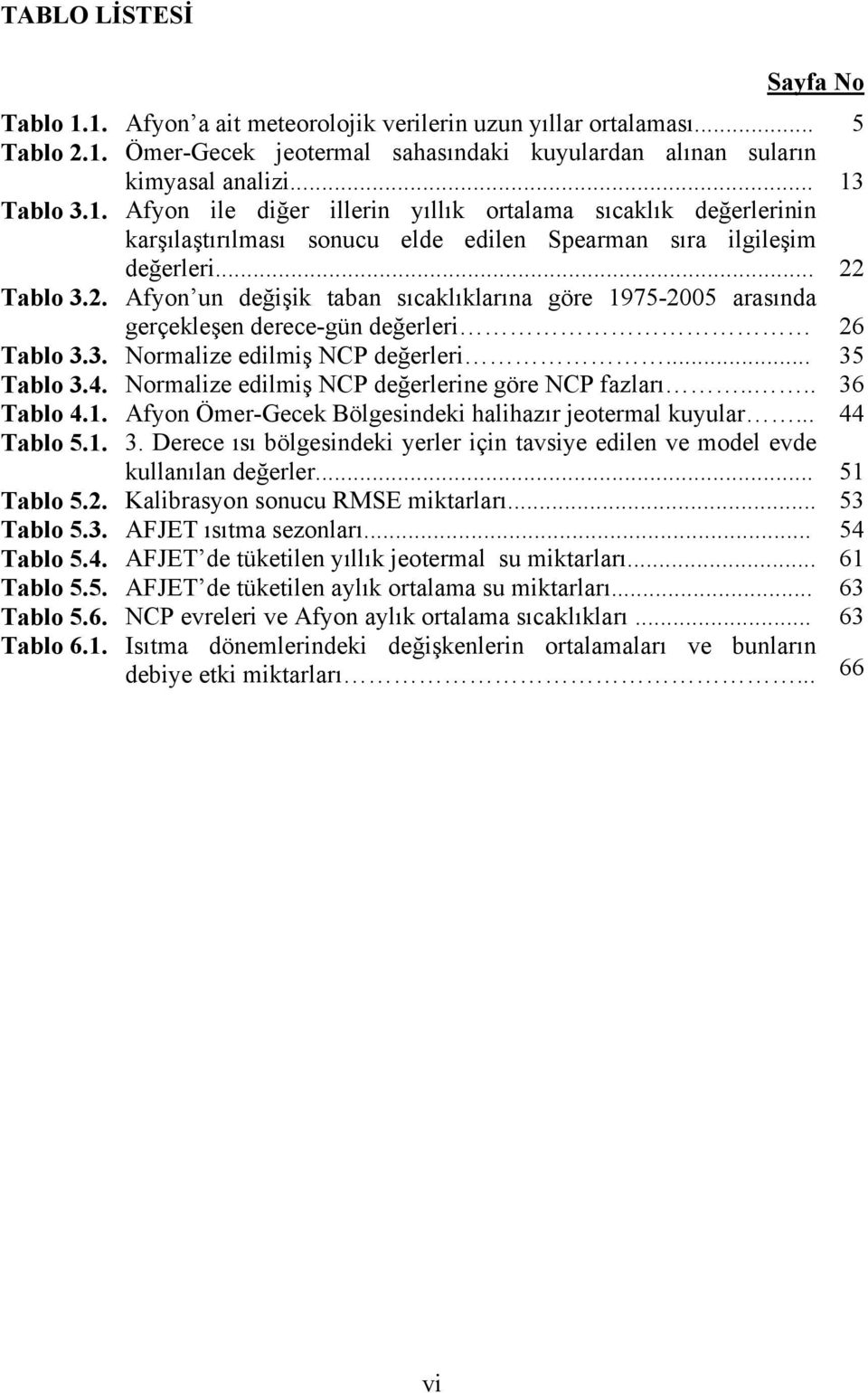 Normalize edilmiş NCP değerlerine göre NCP fazları.... 36 Tablo 4.1. Afyon Ömer-Gecek Bölgesindeki halihazır jeotermal kuyular... 44 Tablo 5.1. 3. Derece ısı bölgesindeki yerler için tavsiye edilen ve model evde kullanılan değerler.