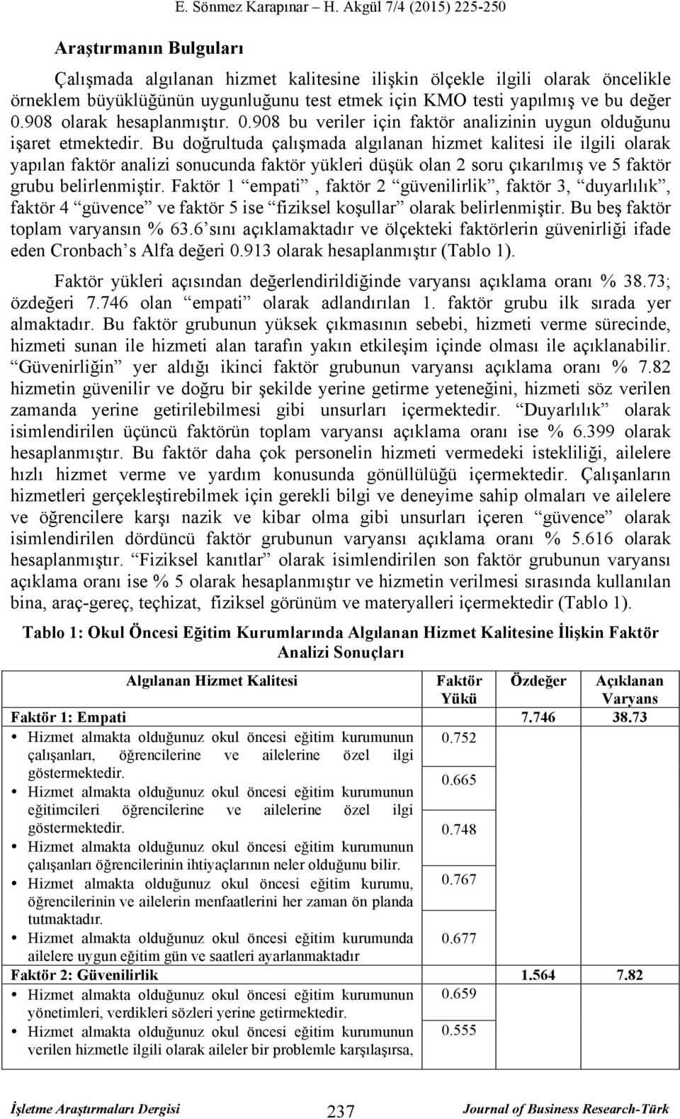 908 olarak hesaplanmıştır. 0.908 bu veriler için faktör analizinin uygun olduğunu işaret etmektedir.