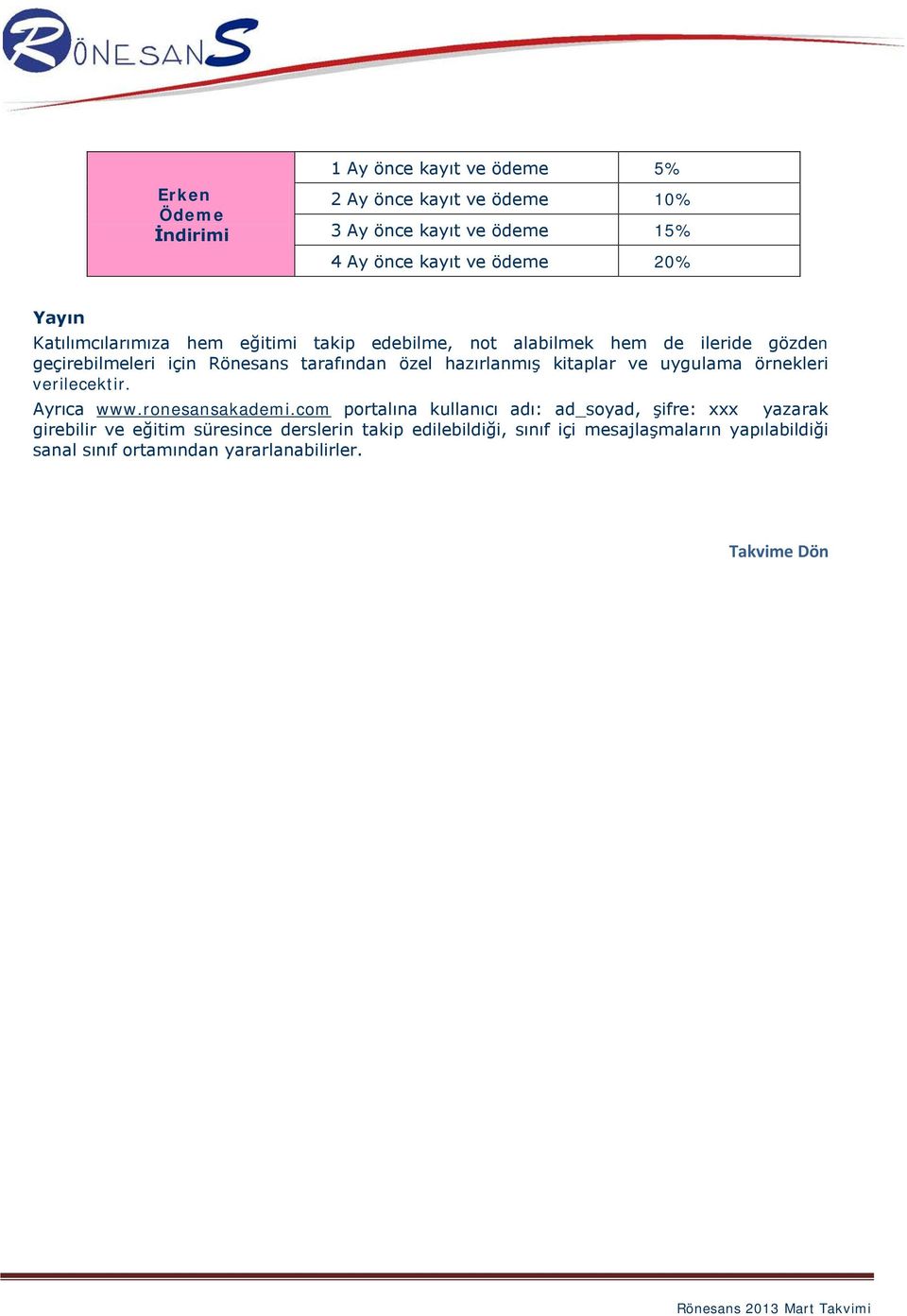 kitaplar ve uygulama örnekleri verilecektir. Ayrıca www.ronesansakademi.