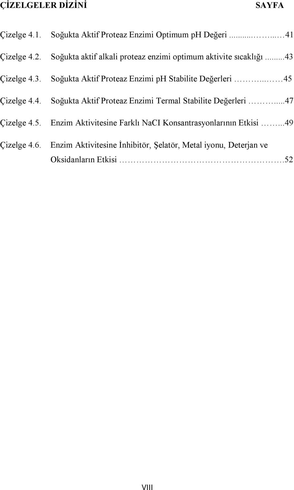 Soğukta Aktif Proteaz Enzimi ph Stabilite Değerleri... 45 Soğukta Aktif Proteaz Enzimi Termal Stabilite Değerleri.