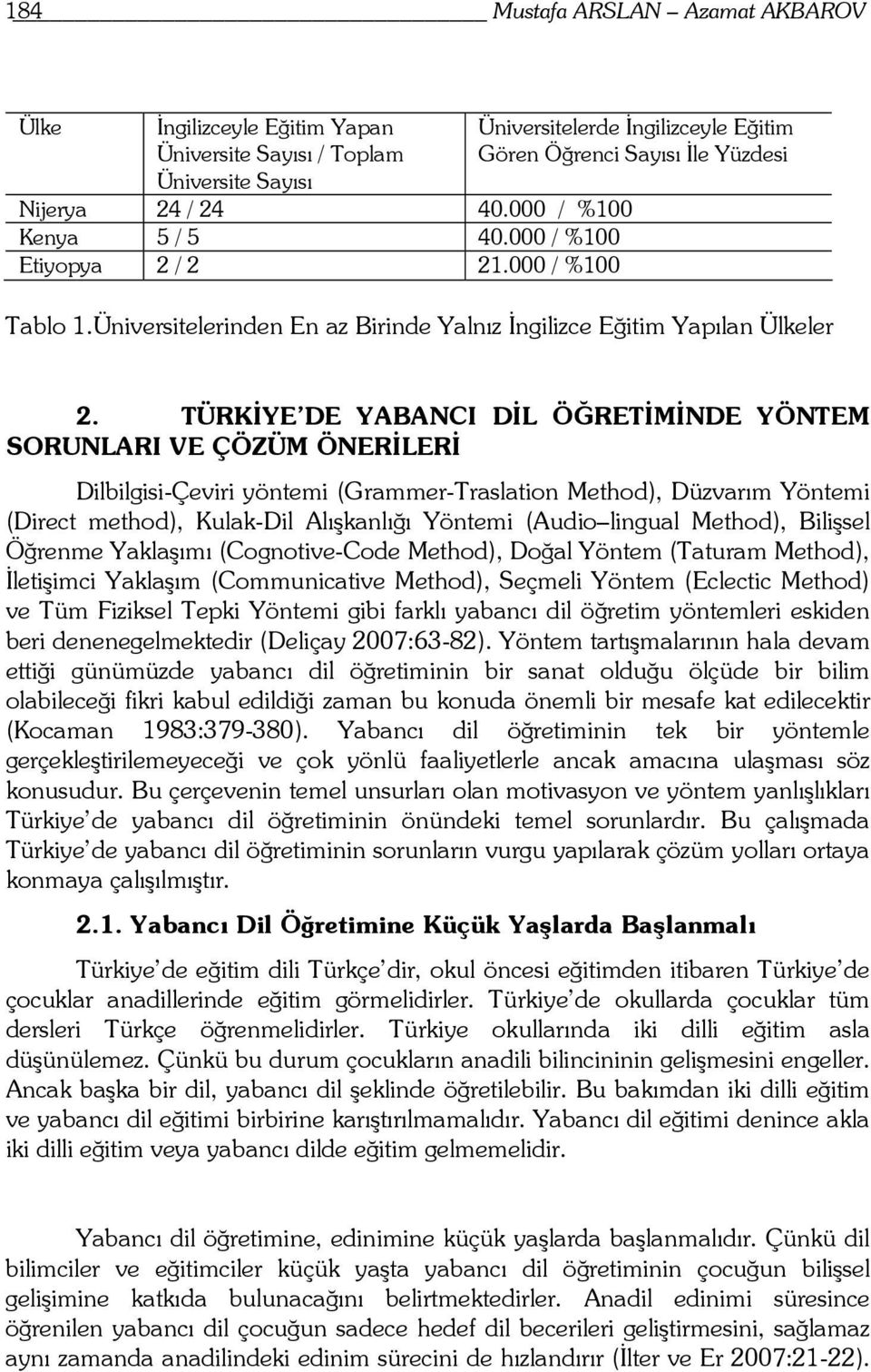 TÜRKİYE DE YABANCI DİL ÖĞRETİMİNDE YÖNTEM SORUNLARI VE ÇÖZÜM ÖNERİLERİ Dilbilgisi-Çeviri yöntemi (Grammer-Traslation Method), Düzvarım Yöntemi (Direct method), Kulak-Dil Alışkanlığı Yöntemi (Audio