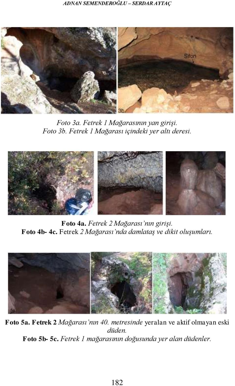 Fetrek 2 Mağarası nda damlataş ve dikit oluşumları. Foto 5a. Fetrek 2 Mağarası nın 40.