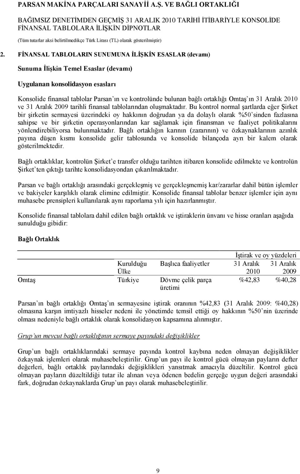 Bu kontrol normal Ģartlarda eğer ġirket bir Ģirketin sermayesi üzerindeki oy hakkının doğrudan ya da dolaylı olarak %50 sinden fazlasına sahipse ve bir Ģirketin operasyonlarından kar sağlamak için