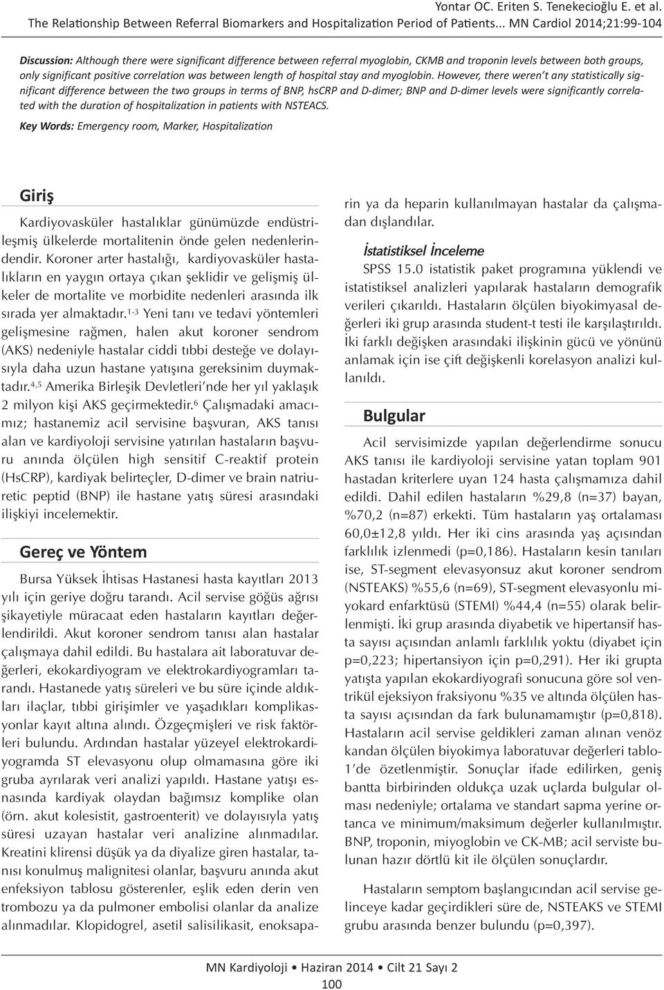 between length of hospital stay and myoglobin.