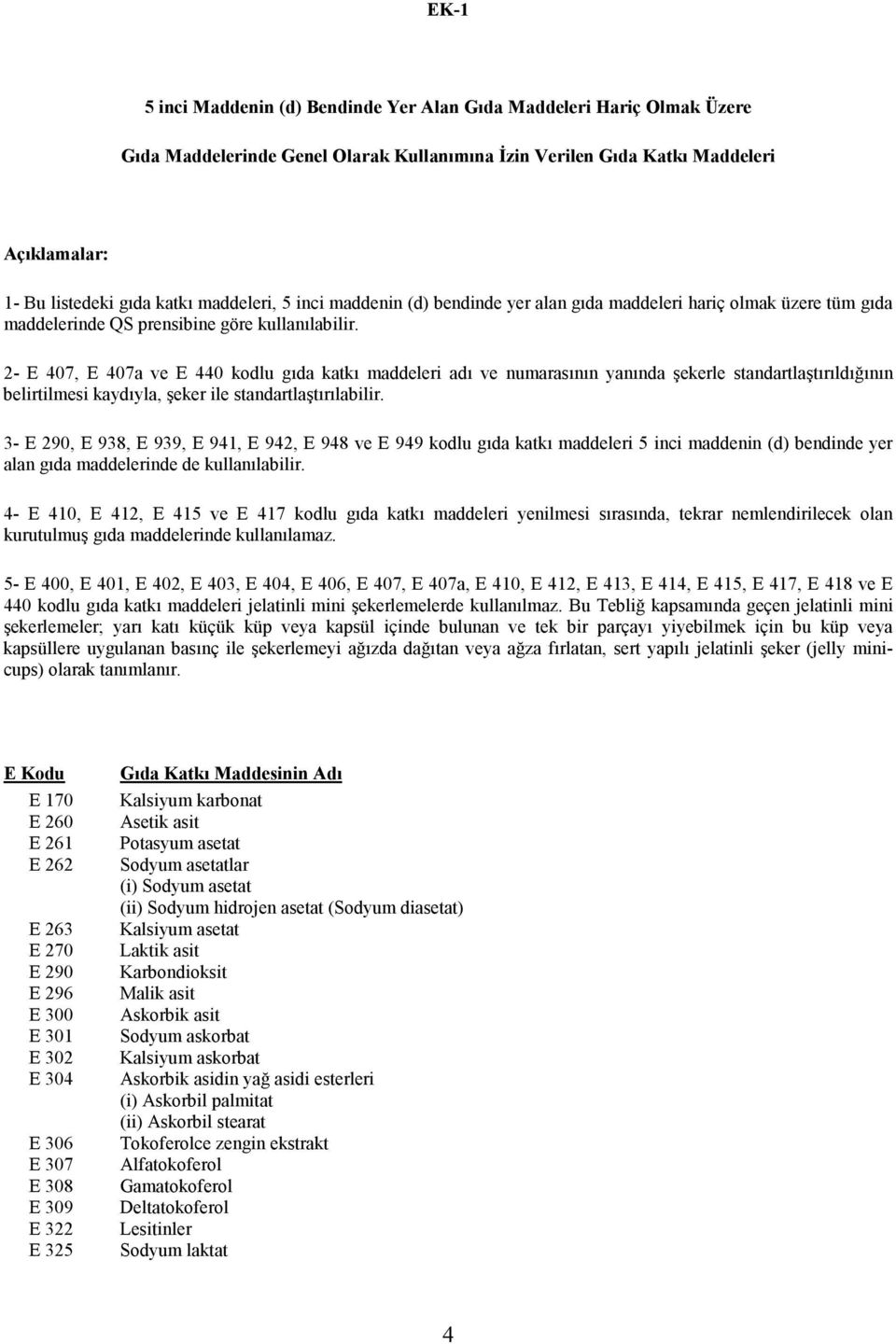 2- E 407, E 407a ve E 440 kodlu gıda katkı maddeleri adı ve numarasının yanında şekerle standartlaştırıldığının belirtilmesi kaydıyla, şeker ile standartlaştırılabilir.