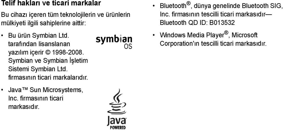 firmasının ticari markalarıdır. Java Sun Microsystems, Inc. firmasının ticari markasıdır.