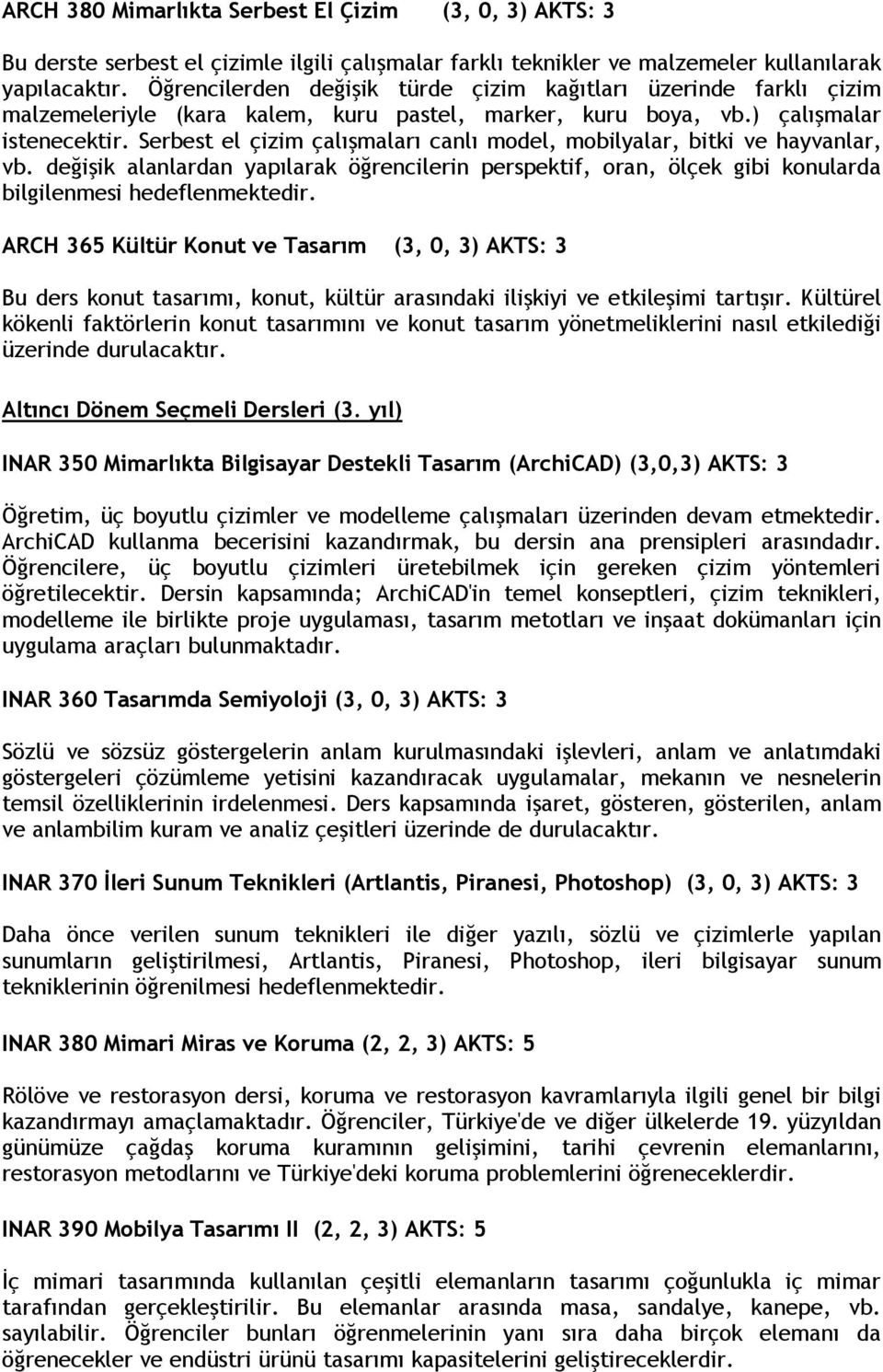 Serbest el çizim çalışmaları canlı model, mobilyalar, bitki ve hayvanlar, vb. değişik alanlardan yapılarak öğrencilerin perspektif, oran, ölçek gibi konularda bilgilenmesi hedeflenmektedir.