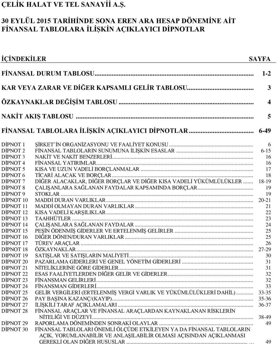 .. 16 DİPNOT 4 FİNANSAL YATIRIMLAR... 16 DİPNOT 5 KISA VE UZUN VADELİ BORÇLANMALAR... 17 DİPNOT 6 TİCARİ ALACAK VE BORÇLAR.