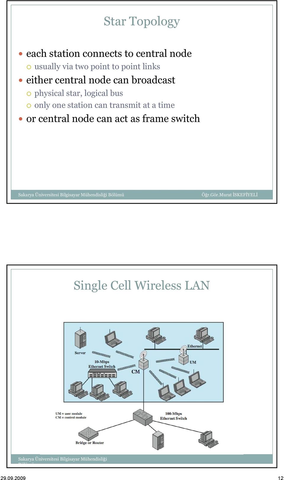 one station can transmit at a time or central node can act as frame switch
