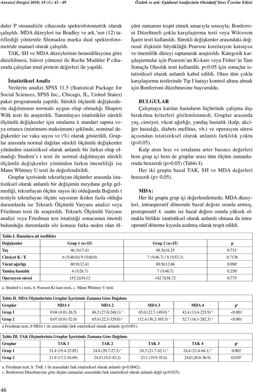 5 (Statistical Package for Social Sciences, SPSS Inc., Chicago, IL, United States) paket program nda yap ld.