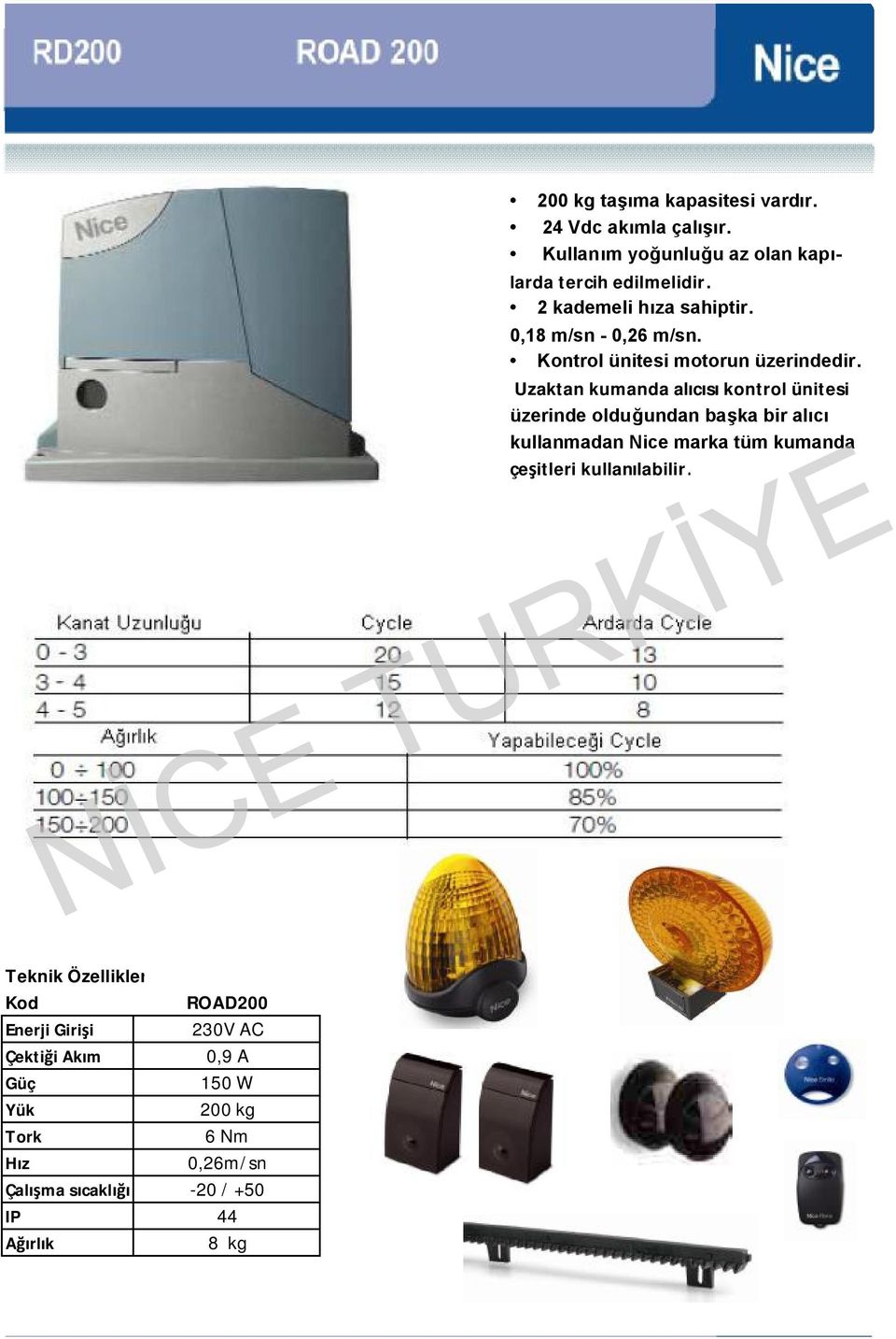 0,18 m/sn - 0,26 m/sn. Kontrol ünitesi motorun üzerindedir.