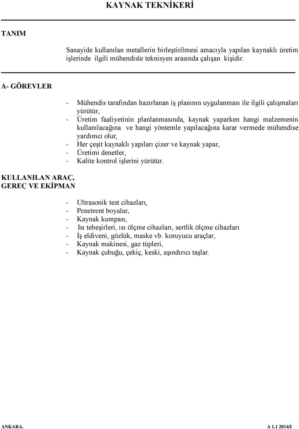 malzemenin kullanılacağına ve hangi yöntemle yapılacağına karar vermede mühendise yardımcı olur, - Her çeşit kaynaklı yapıları çizer ve kaynak yapar, - Üretimi denetler, - Kalite kontrol işlerini