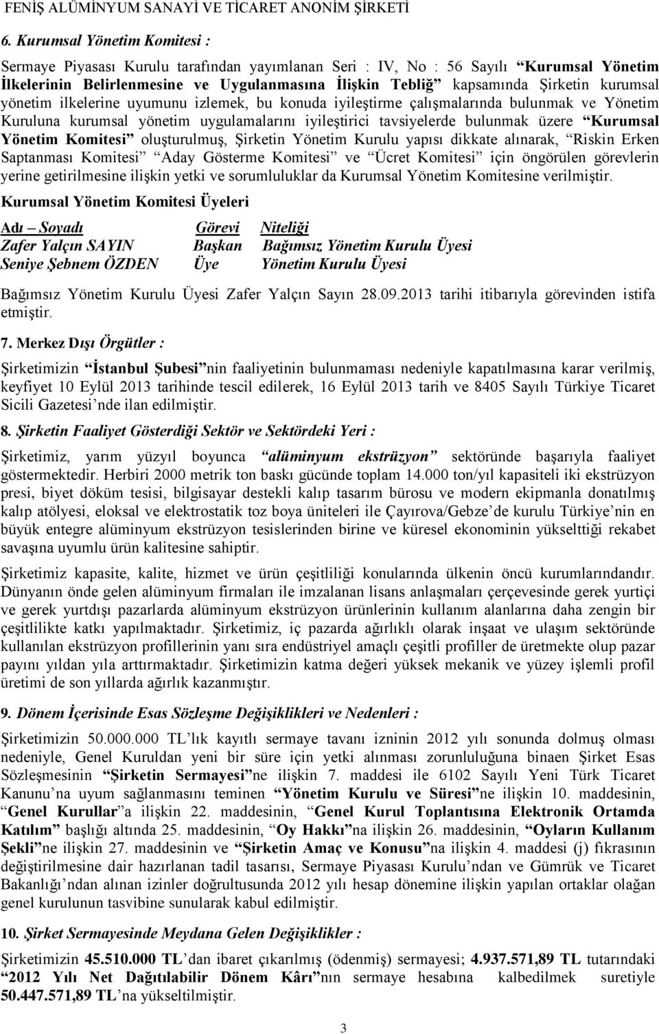 Yönetim Komitesi oluşturulmuş, Şirketin Yönetim Kurulu yapısı dikkate alınarak, Riskin Erken Saptanması Komitesi Aday Gösterme Komitesi ve Ücret Komitesi için öngörülen görevlerin yerine