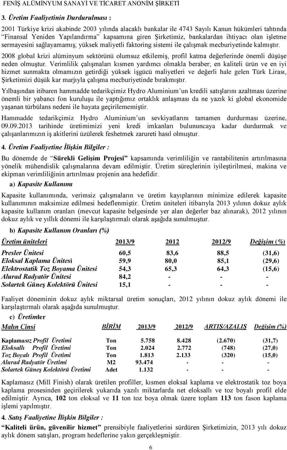 2008 global krizi alüminyum sektörünü olumsuz etkilemiş, profil katma değerlerinde önemli düşüşe neden olmuştur.