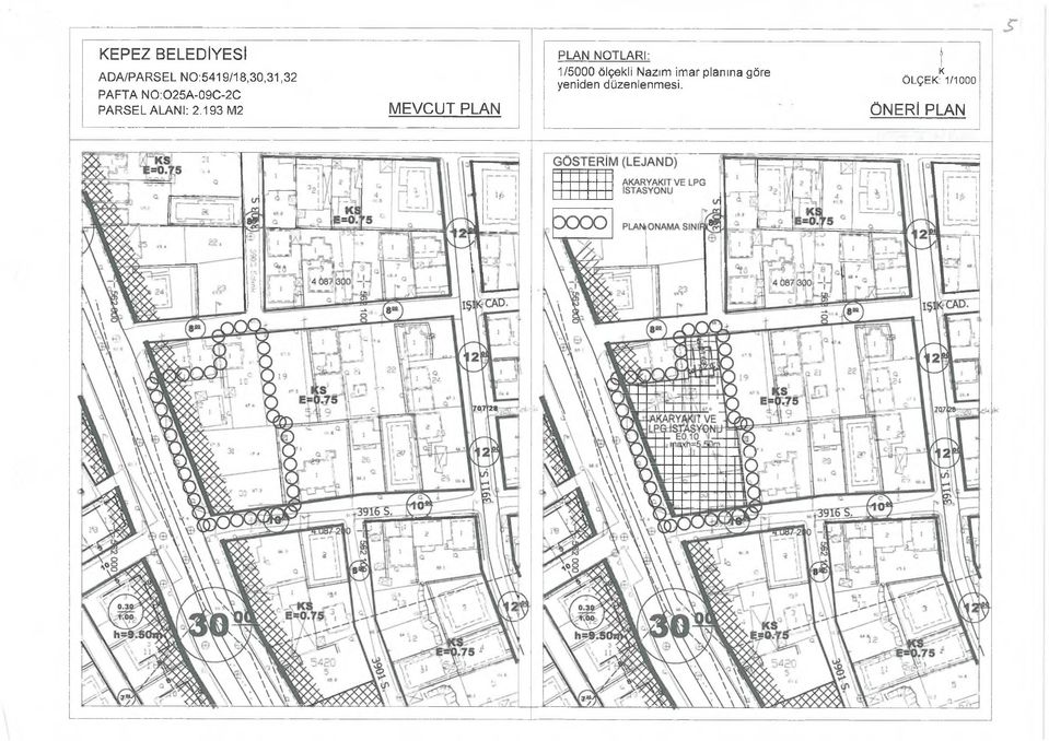 193 M2 MEVCUT PLAN PLAN NOTLARI: 1/5000 ölçekli