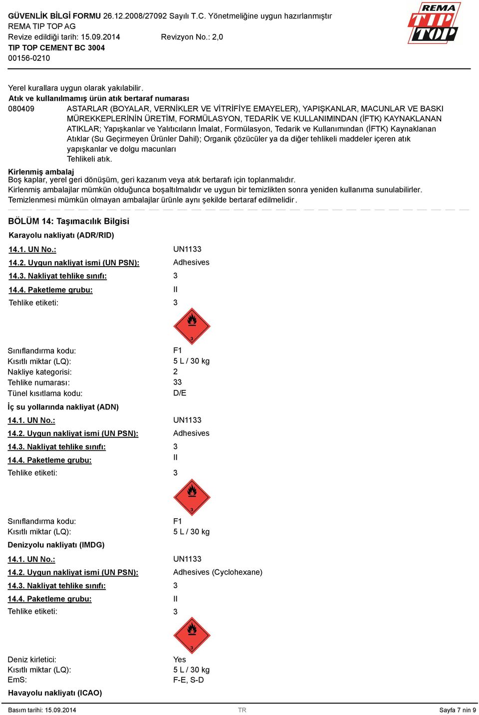 KULLANIMINDAN (İFTK) KAYNAKLANAN ATIKLAR; Yapışkanlar ve Yalıtıcıların İmalat, Formülasyon, Tedarik ve Kullanımından (İFTK) Kaynaklanan Atıklar (Su Geçirmeyen Ürünler Dahil); Organik çözücüler ya da