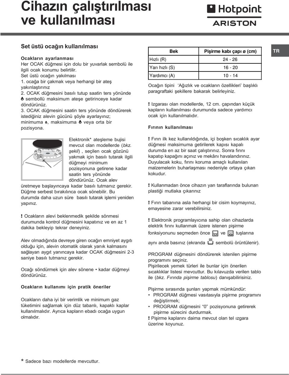 . OCAK düðmesini saatin ters yönünde döndürerek istediðiniz alevin gücünü þöyle ayarlayýnýz; minimuma C, maksimuma E veya orta bir pozisyona. Elektronik* ateþleme bujisi mevcut olan modellerde (bkz.