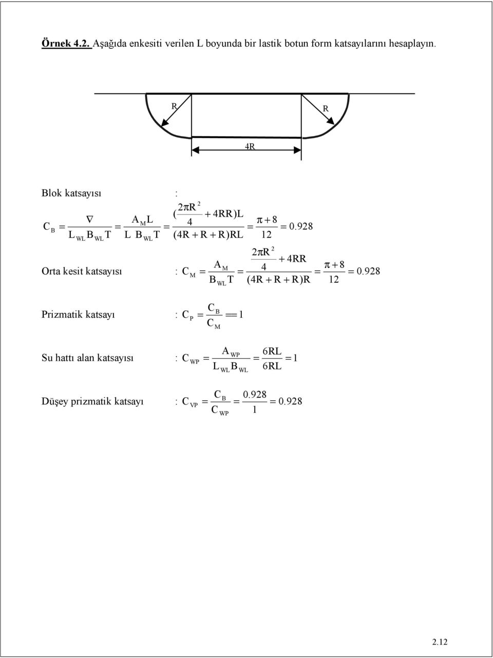 hesaplayın. R R 4R lok katsayısı : πr ( + 4RR) 4 π + 8 T T (4R + R + R)R 1.