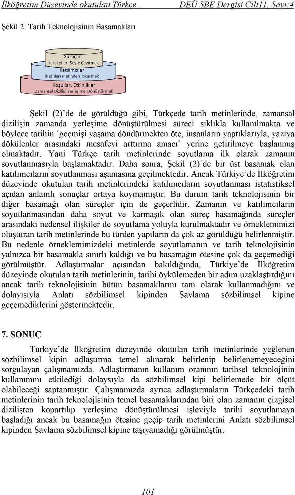 Yani Türkçe tarih metinlerinde soyutlama ilk olarak zamanın soyutlanmasıyla başlamaktadır. Daha sonra, Şekil (2) de bir üst basamak olan katılımcıların soyutlanması aşamasına geçilmektedir.