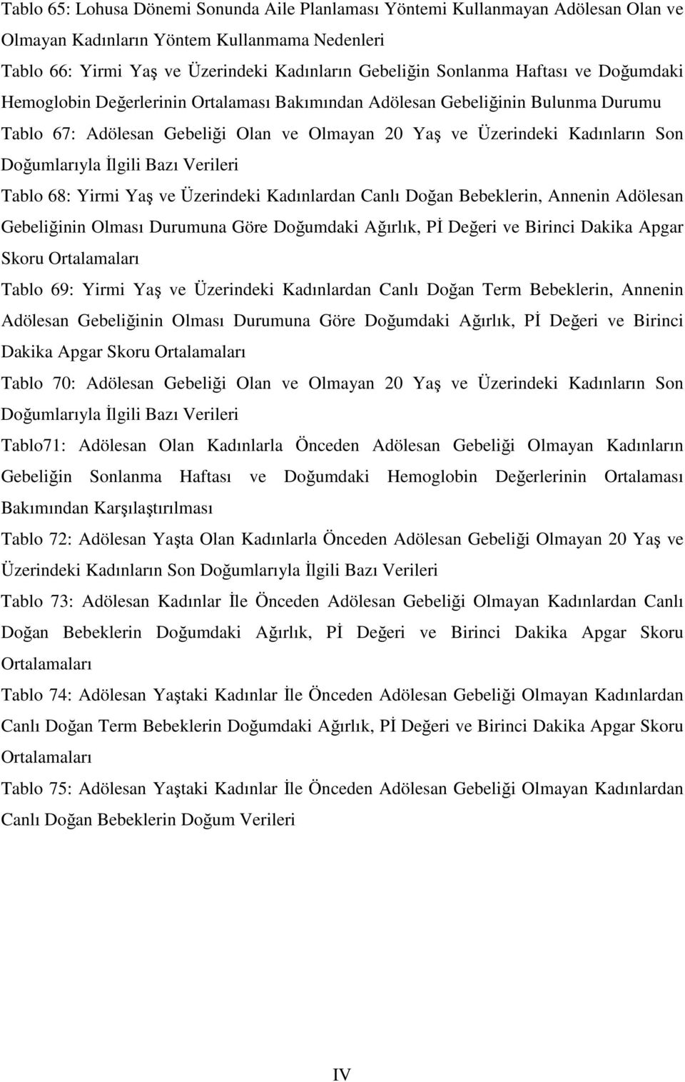 Đlgili Bazı Verileri Tablo 68: Yirmi Yaş ve Üzerindeki Kadınlardan Canlı Doğan Bebeklerin, Annenin Adölesan Gebeliğinin Olması Durumuna Göre Doğumdaki Ağırlık, PĐ Değeri ve Birinci Dakika Apgar Skoru