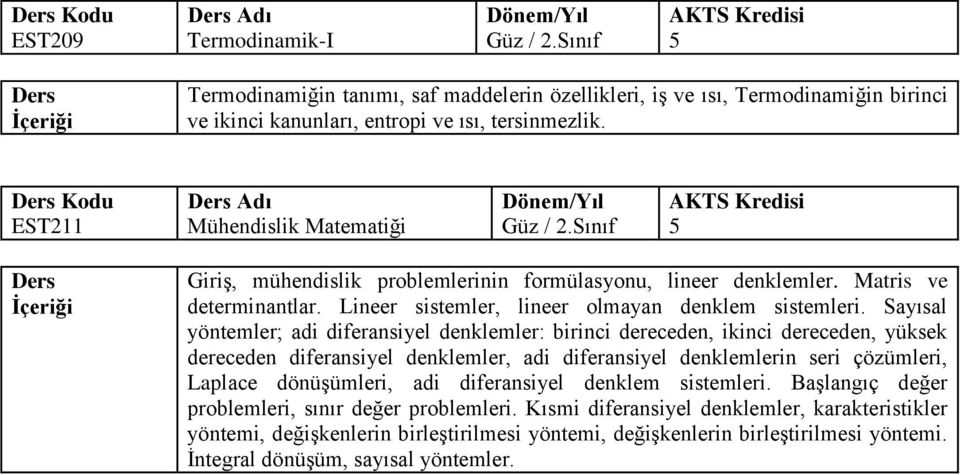 Sayısal yöntemler; adi diferansiyel denklemler: birinci dereceden, ikinci dereceden, yüksek dereceden diferansiyel denklemler, adi diferansiyel denklemlerin seri çözümleri, Laplace dönüşümleri, adi