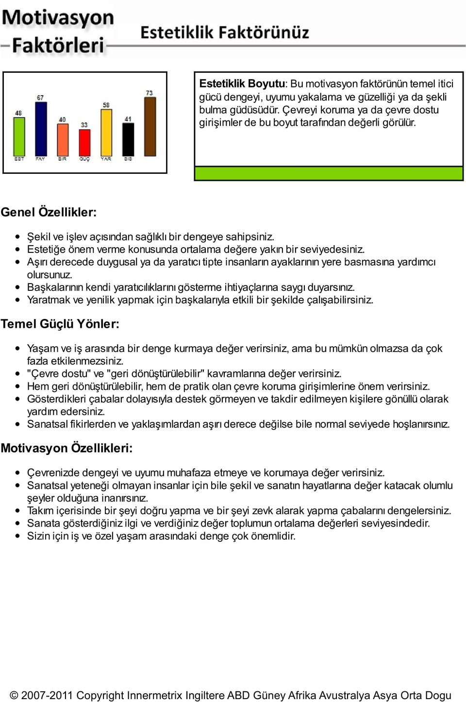 Estetiğe önem verme konusunda ortalama değere yakın bir seviyedesiniz. Aşırı derecede duygusal ya da yaratıcı tipte insanların ayaklarının yere basmasına yardımcı olursunuz.