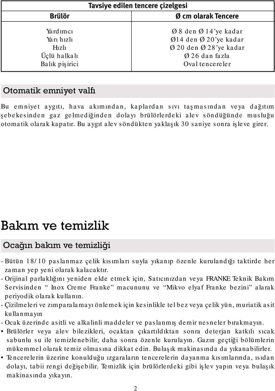 olarak kapatır. Bu aygıt alev söndükten yaklaşık 30 saniye sonra işleve girer.