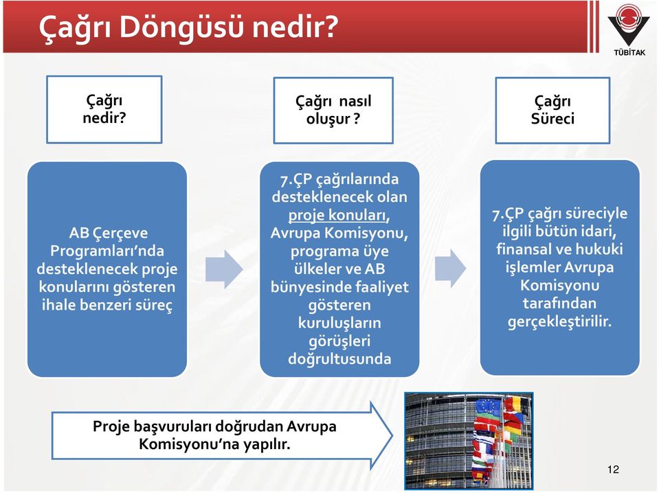 ÇP çağrılarında desteklenecek olan proje konuları, Avrupa Komisyonu, programa üye ülkeler ve AB bünyesinde faaliyet