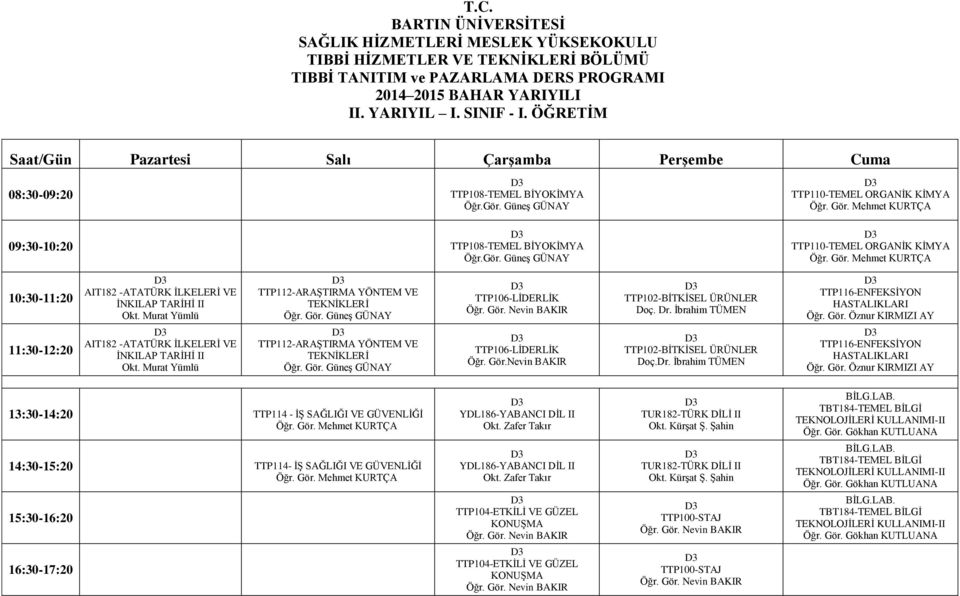 Murat Yümlü AIT182 -ATATÜRK İLKELERİ VE İNKILAP TARİHİ II Okt. Murat Yümlü TTP112-ARAŞTIRMA YÖNTEM VE TTP112-ARAŞTIRMA YÖNTEM VE Öğr. Gör.Nevin BAKIR Doç.Dr.