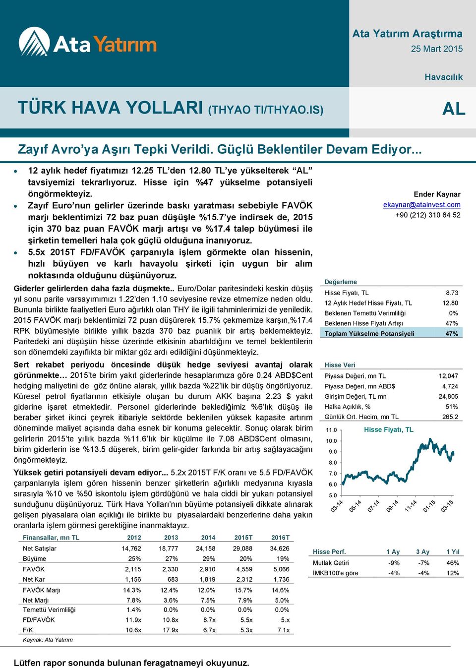 Zayıf Euro nun gelirler üzerinde baskı yaratması sebebiyle FAVÖK marjı beklentimizi 72 baz puan düşüşle %15.7 ye indirsek de, 2015 için 370 baz puan FAVÖK marjı artışı ve %17.