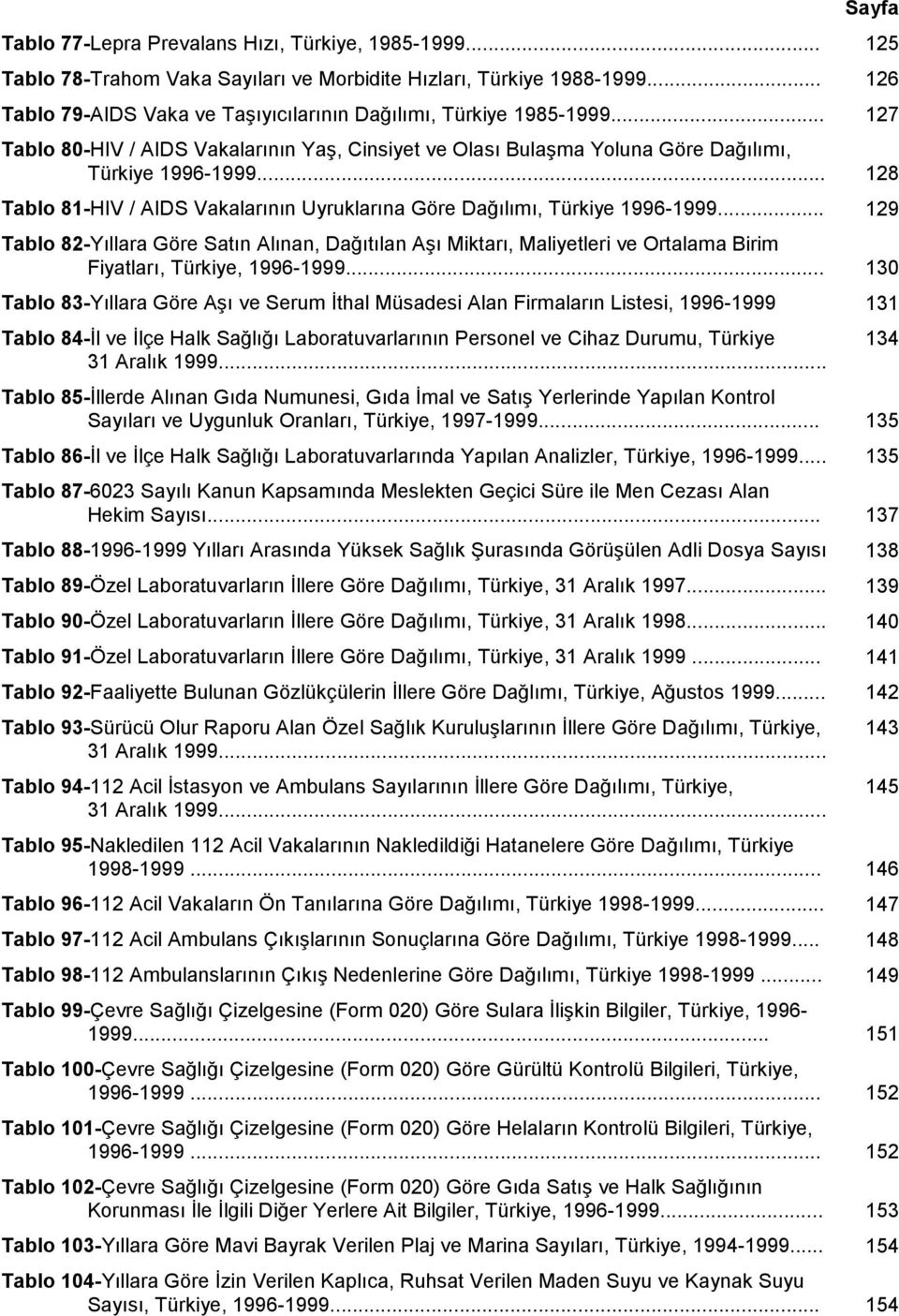 .. 128 Tablo 81-HIV / AIDS Vakalarının Uyruklarına Göre Dağılımı, Türkiye 1996-1999.