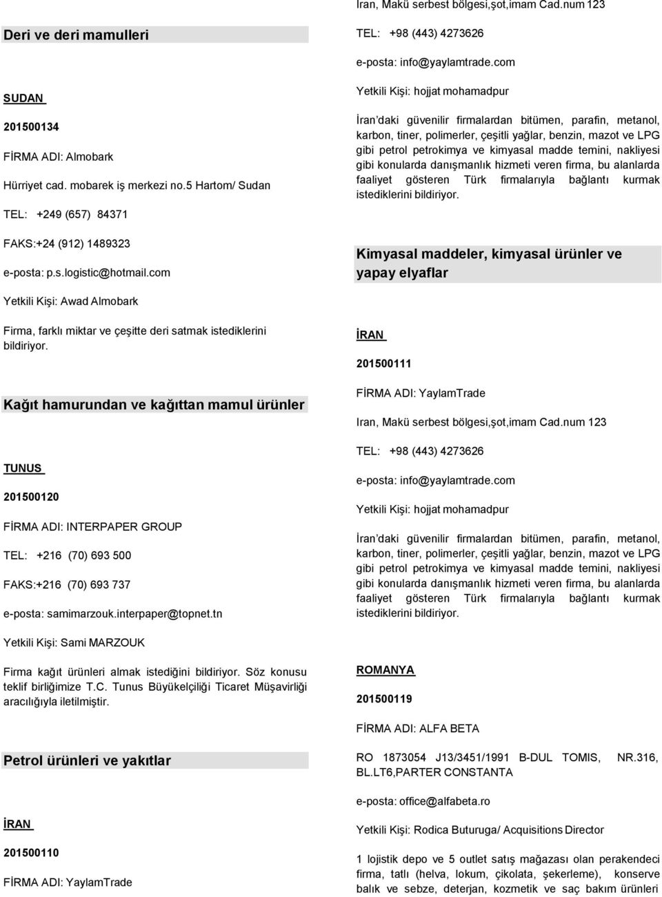 com Yetkili Kişi: hojjat mohamadpur İran daki güvenilir firmalardan bitümen, parafin, metanol, karbon, tiner, polimerler, çeşitli yağlar, benzin, mazot ve LPG gibi petrol petrokimya ve kimyasal madde