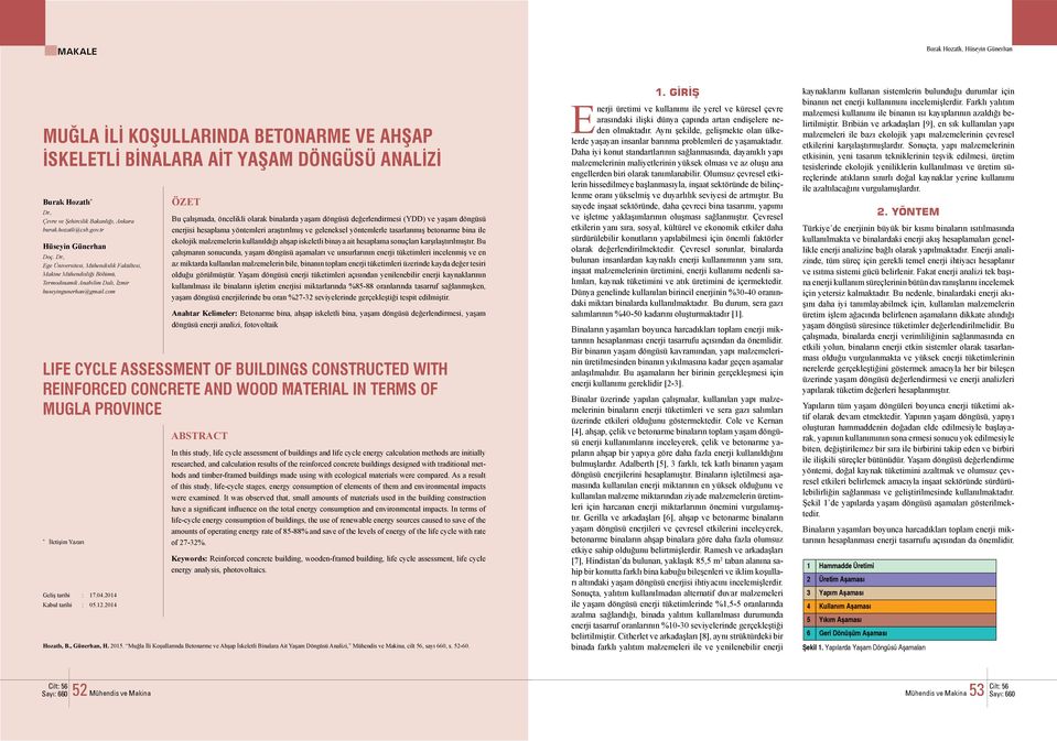 com LIFE CYCLE ASSESSMENT OF BUILDINGS CONSTRUCTED WITH REINFORCED CONCRETE AND WOOD MATERIAL IN TERMS OF MUGLA PROVINCE * İletişim Yazarı Geliş tarihi : 17.04.2014 Kabul tarihi : 05.12.