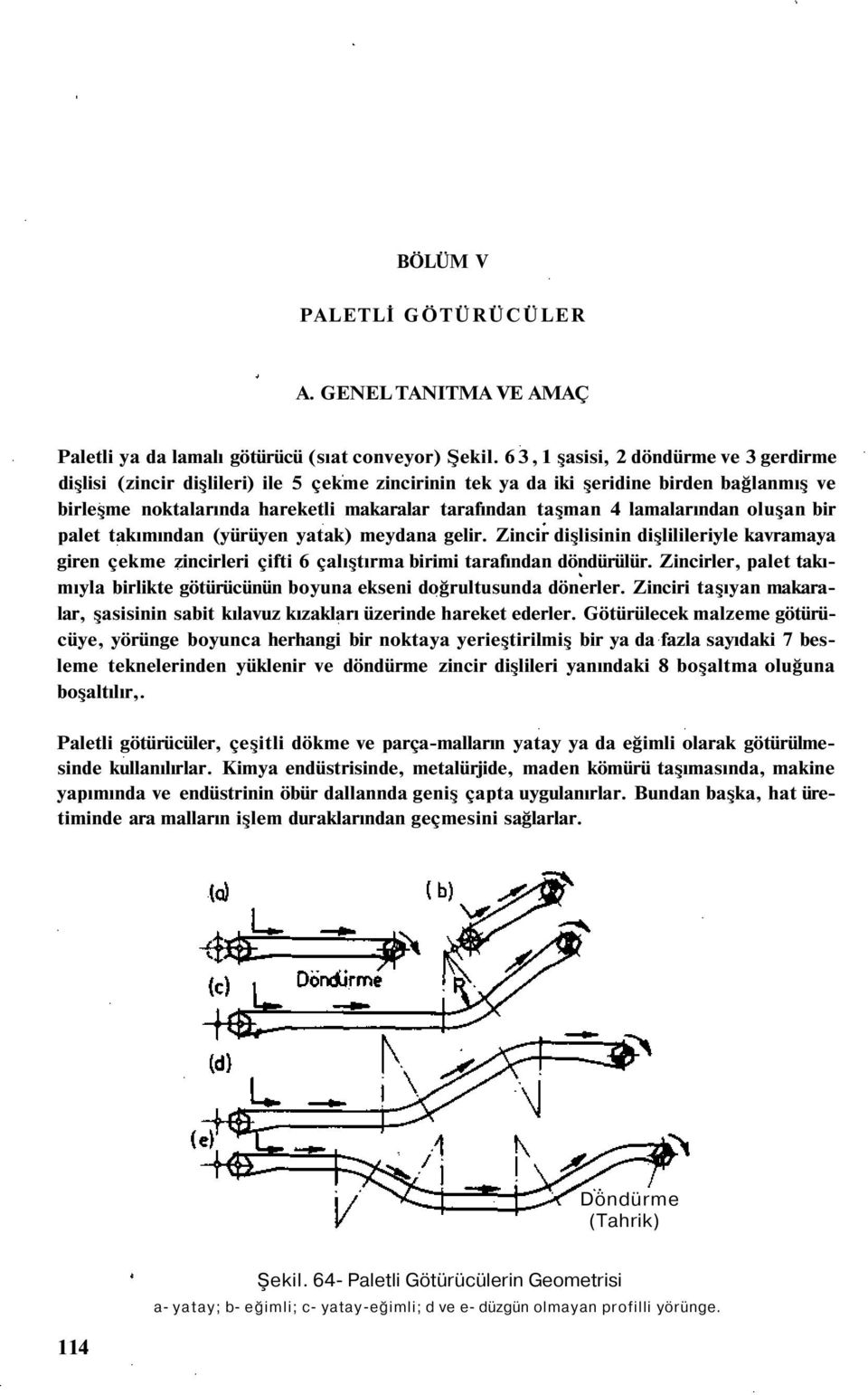 lamalarından oluşan bir palet takımından (yürüyen yatak) meydana gelir. Zincir dişlisinin dişlilileriyle kavramaya giren çekme zincirleri çifti 6 çalıştırma birimi tarafından döndürülür.