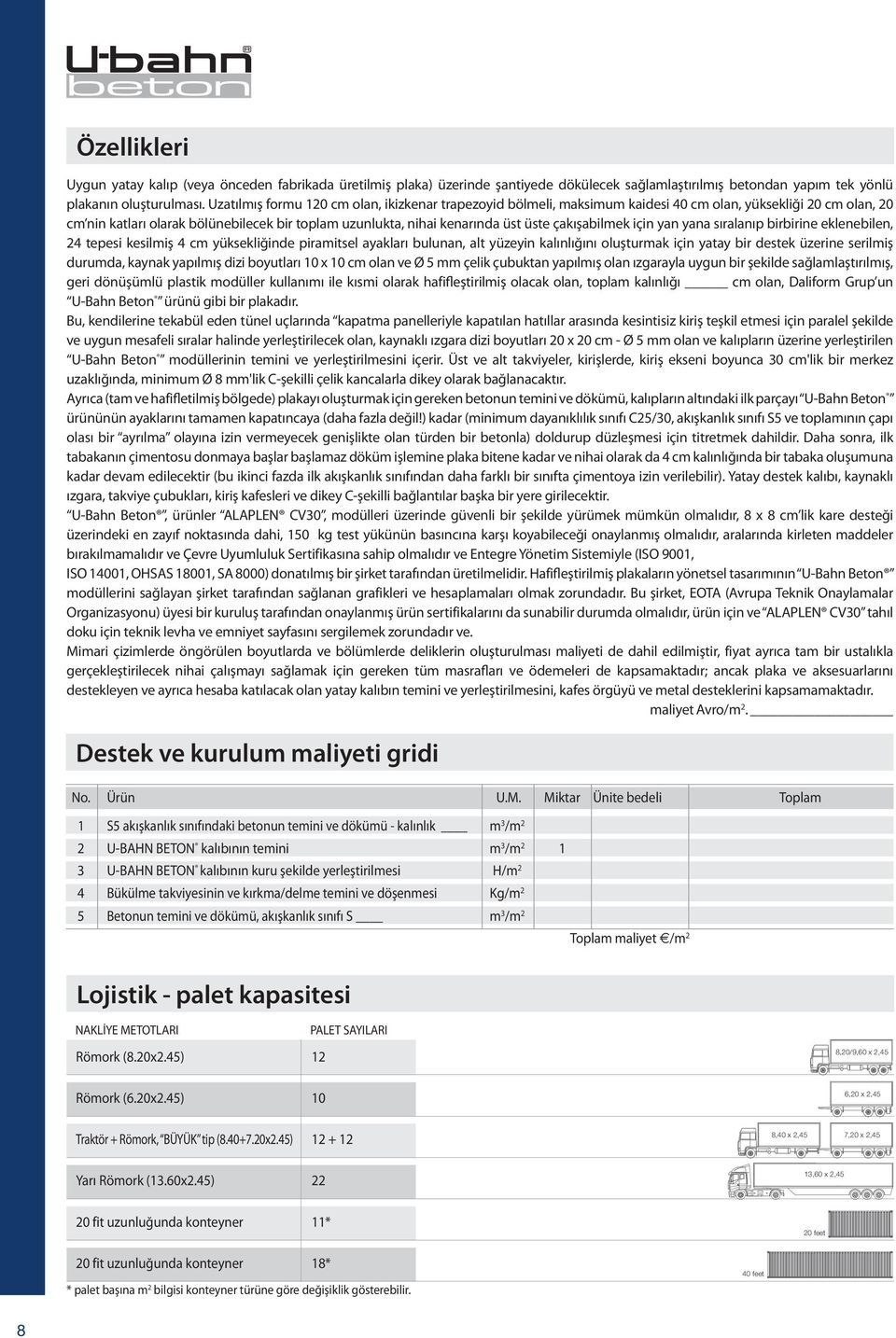 için yan yana sıralanıp birbirine eklenebilen, 24 tepesi kesilmiş 4 yüksekliğinde piramitsel ayakları bulunan, alt yüzeyin kalınlığını oluşturmak için yatay bir destek üzerine serilmiş durumda,