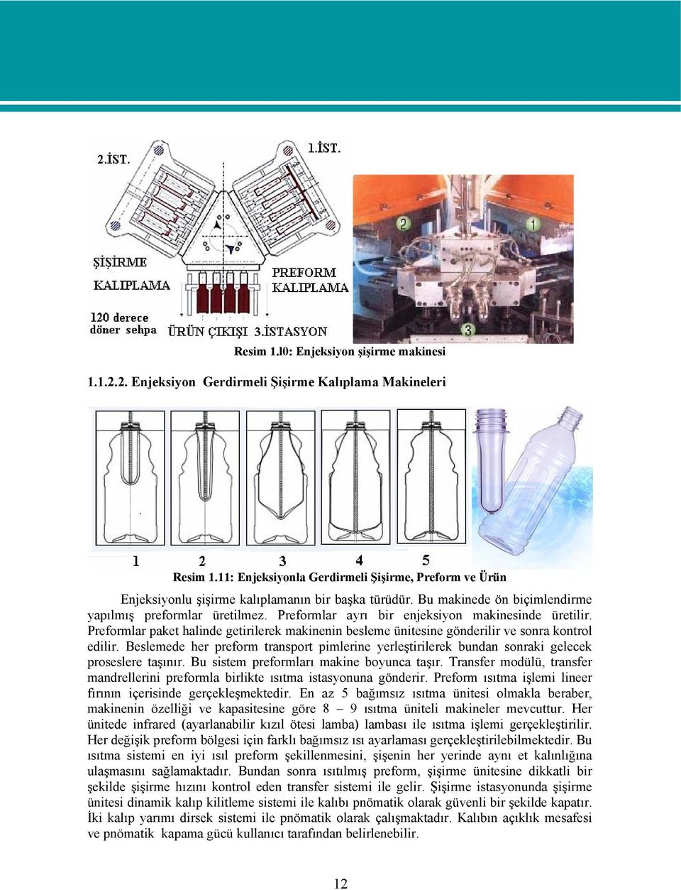 Preformlar ayrı bir enjeksiyon makinesinde üretilir. Preformlar paket halinde getirilerek makinenin besleme ünitesine gönderilir ve sonra kontrol edilir.