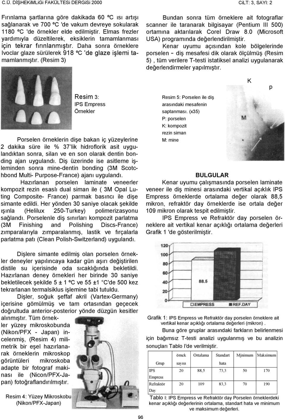 (Resim 3) Resim 3: IPS Empress Örnekler Porselen örneklerin dişe bakan iç yüzeylerine 2 dakika süre ile % 37 lik hidroflorik asit uygulandıktan sonra, silan ve en son olarak dentin bonding ajan