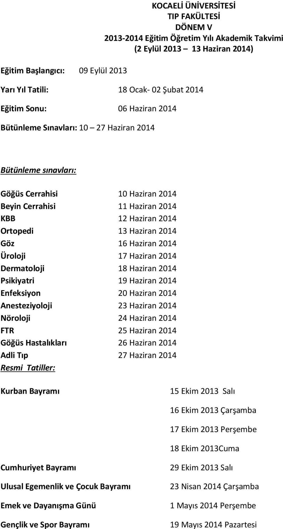 Haziran 2014 Psikiyatri 19 Haziran 2014 Enfeksiyon 20 Haziran 2014 Anesteziyoloji 23 Haziran 2014 Nöroloji 24 Haziran 2014 FTR 25 Haziran 2014 Göğüs Hastalıkları 26 Haziran 2014 Adli Tıp 27 Haziran