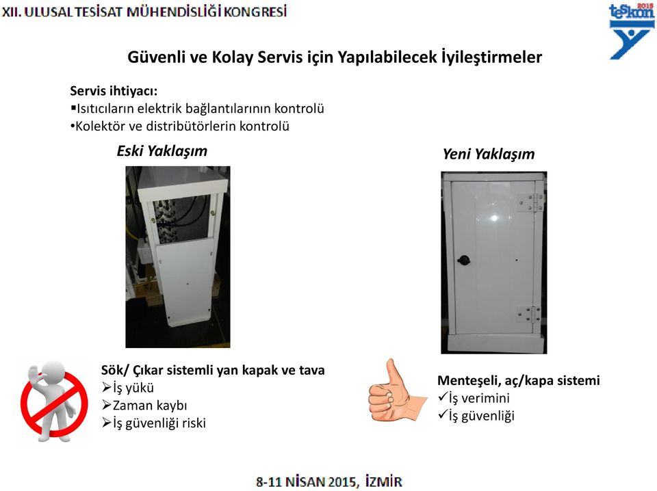 kontrolü Eski Yaklaşım Yeni Yaklaşım Sök/ Çıkar sistemli yan kapak ve tava İş