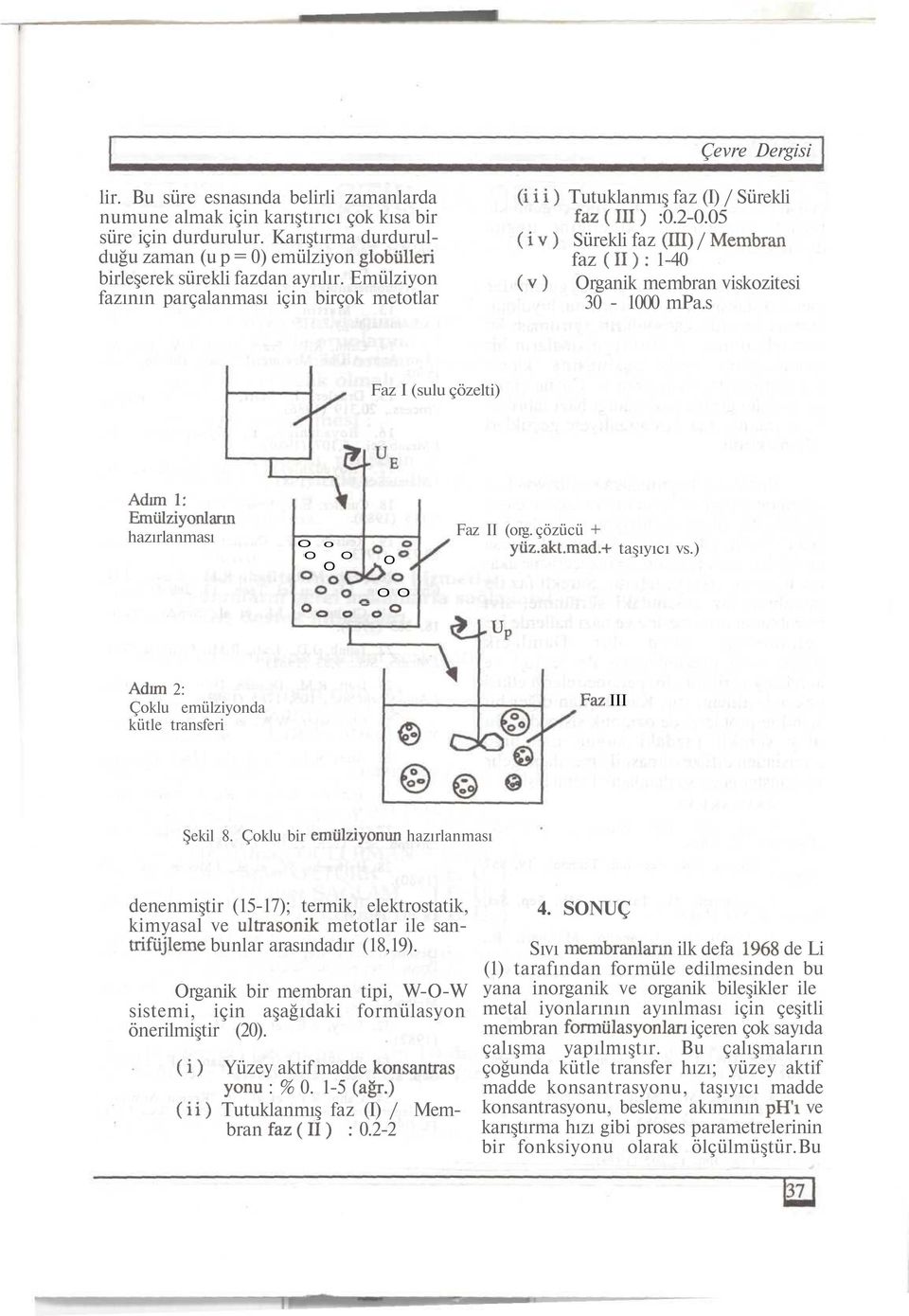 05 (iv) Sürekli faz (IH) / Membran faz (II): 1-40 (v) Organik membran viskozitesi 30-1000 mpa.s Faz I (sulu çözelti) Adım 1: Emülziyonlann hazırlanması O o O O O O Faz II (org. çözücü + yüz.akt.mad.