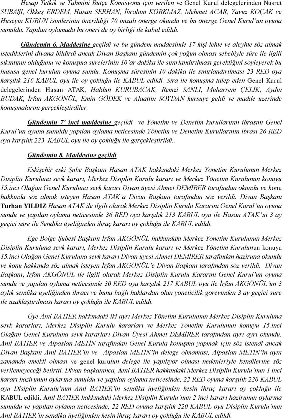 Maddesine geçildi ve bu gündem maddesinde 17 kişi lehte ve aleyhte söz almak istediklerini divana bildirdi ancak Divan Başkanı gündemin çok yoğun olması sebebiyle süre ile ilgili sıkıntının olduğunu