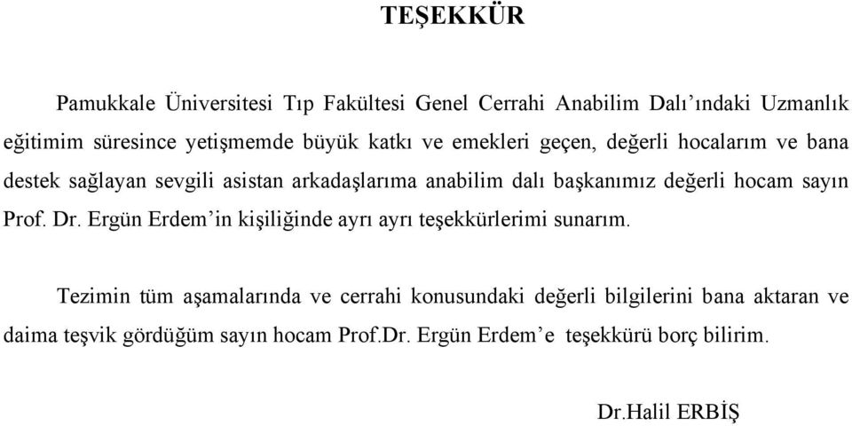 hocam sayın Prof. Dr. Ergün Erdem in kişiliğinde ayrı ayrı teşekkürlerimi sunarım.
