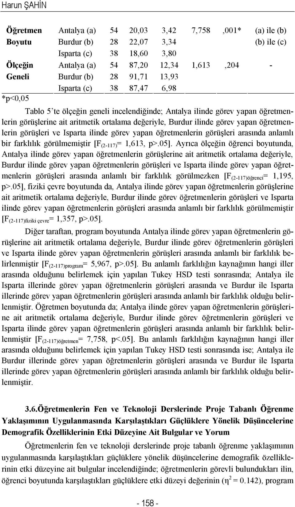 ilinde görev yapan öğretmenlerin görüşleri ve Isparta ilinde görev yapan öğretmenlerin görüşleri arasında anlamlı bir farklılık görülmemiştir [F (2-117) = 1,613, p>.05].