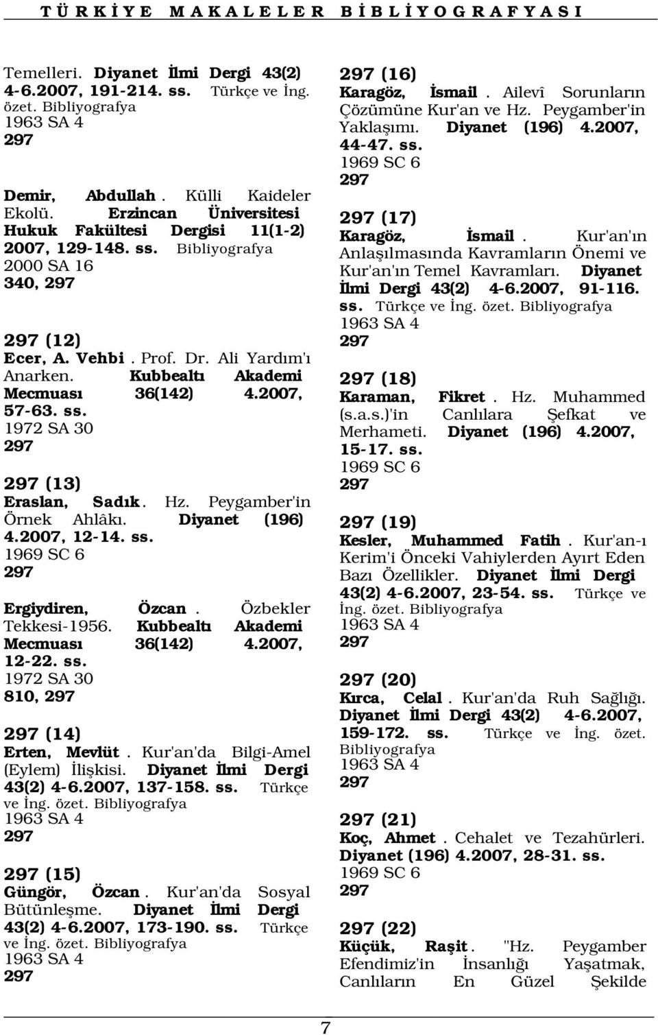 Ailevî Sorunlar n Çözümüne Kur'an ve Hz. Peygamber'in Yaklafl m. Diyanet (196) 4.2007, 44-47. ss. 1969 SC 6 297 297 (17) Karagöz, smail.