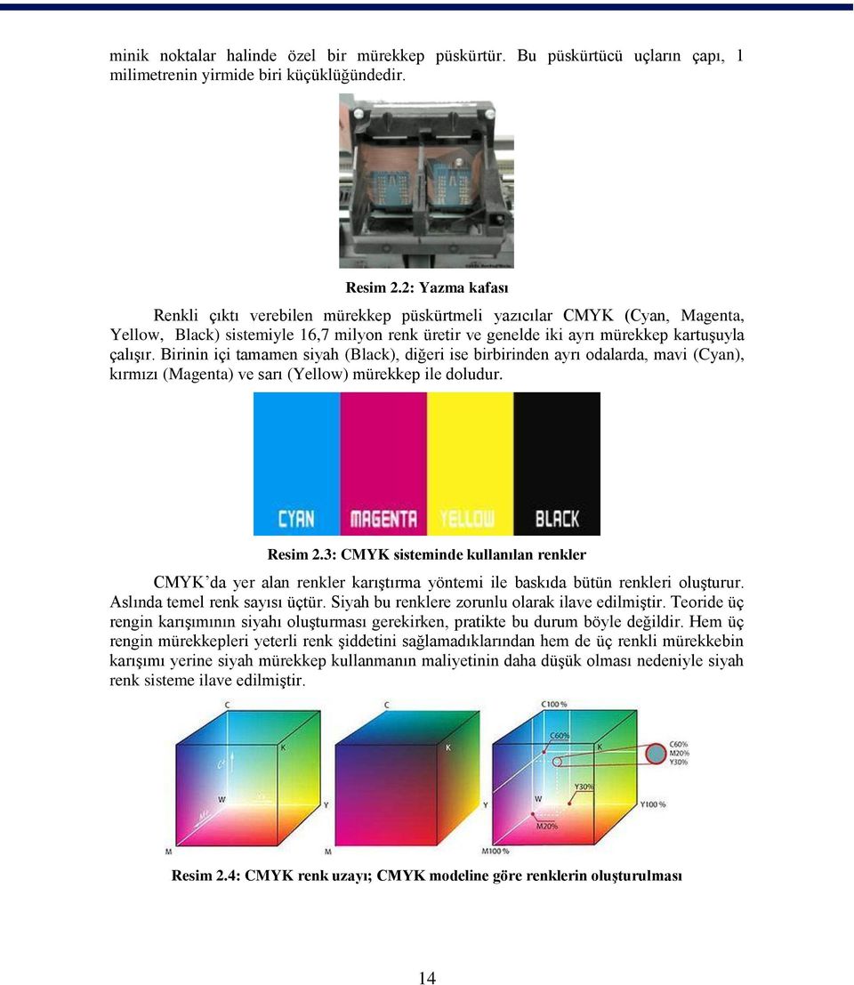 Birinin içi tamamen siyah (Black), diğeri ise birbirinden ayrı odalarda, mavi (Cyan), kırmızı (Magenta) ve sarı (Yellow) mürekkep ile doludur. Resim 2.