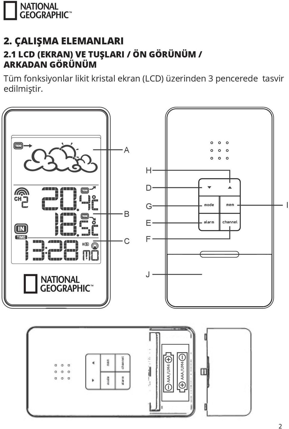 ARKADAN GÖRÜNÜM Tüm fonksiyonlar likit kristal