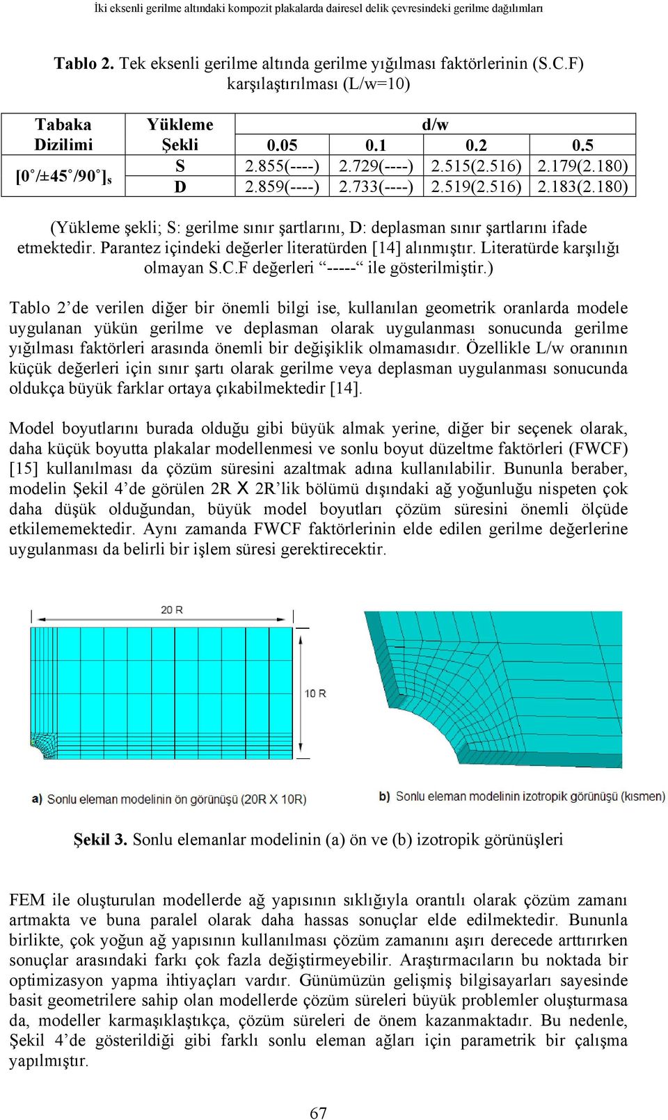 180) (Yükleme şekli; S: gerilme sınır şartlarını, D: deplasman sınır şartlarını ifade etmektedir. Parantez içindeki değerler literatürden [14] alınmıştır. Literatürde karşılığı olmayan S.C.